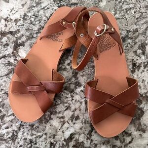 Ancient Greek Sandals Women's Criss-Cross Toe Ankle Strap Sz 37/7 Leather Flat